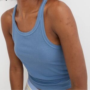 AE Fitted Blue Ribbed Tank Top
